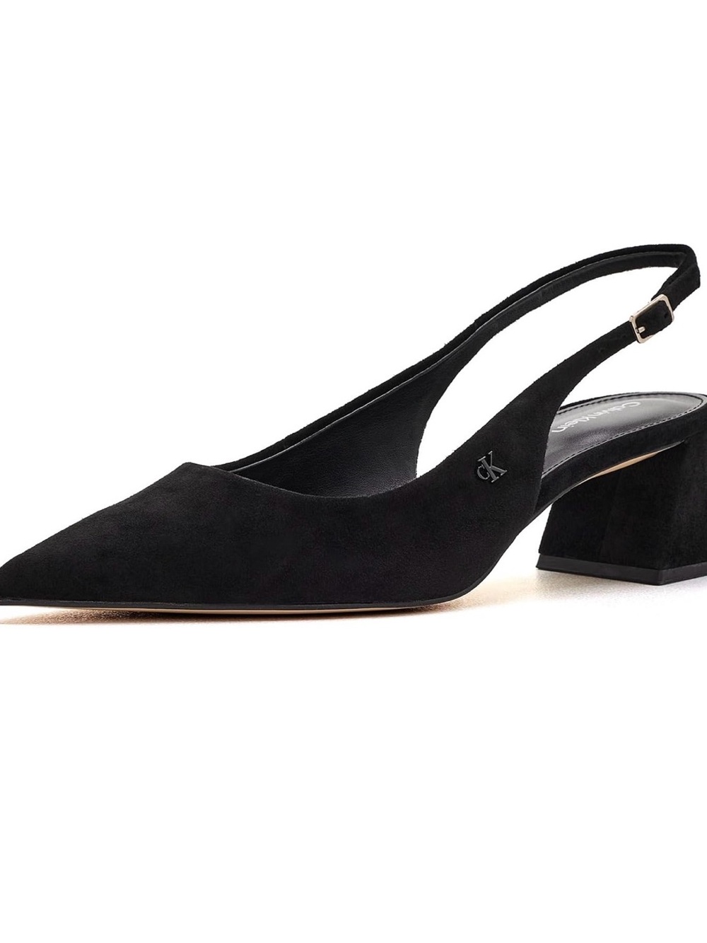 Calvin Klein Black Suede Slingback Pointed Block Heel NWOB